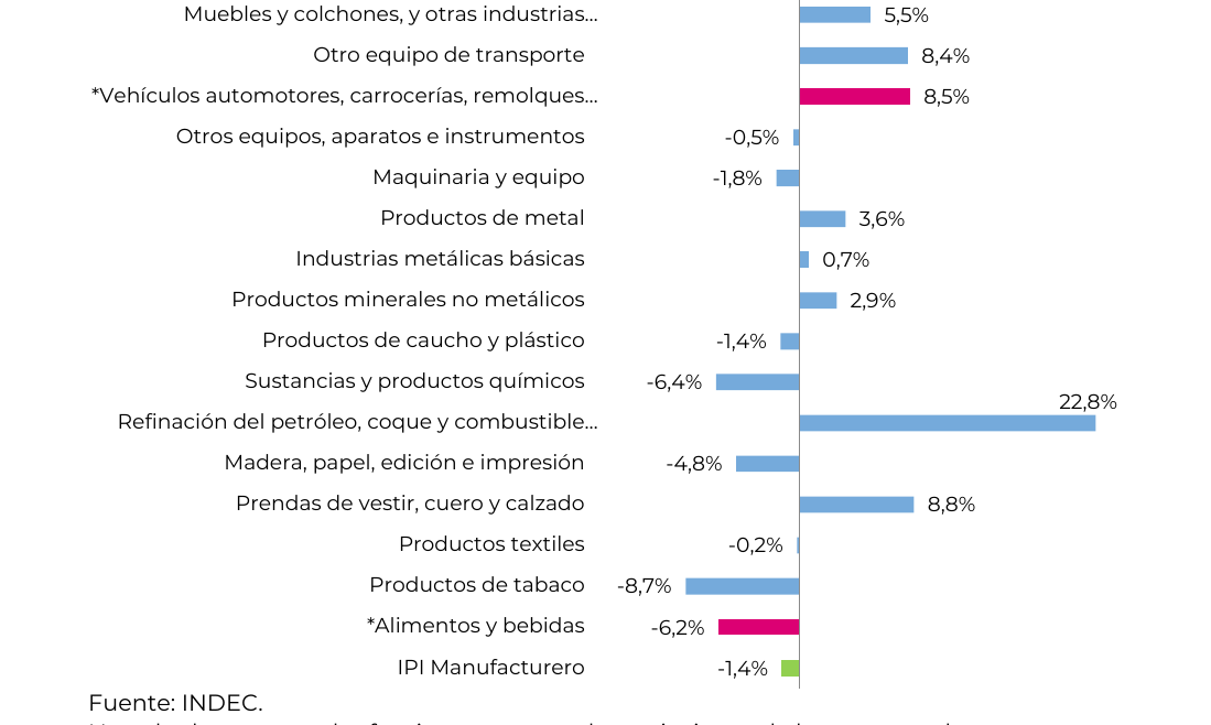 Gráfico N° 10: IPI Manufacturero. Variación interanual. Febrero de 2023